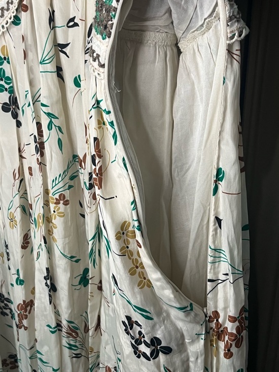 Anthropologie 24W Printed V-Neck Maxi Dress floral crochet bodice ivory, boho - Picture 5 of 10